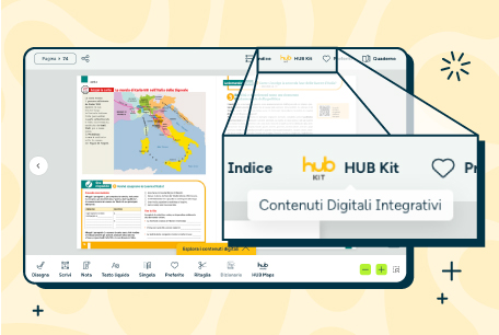 Schermata del libro digitale con evidenziato il bottone per accedere ad HUB kit