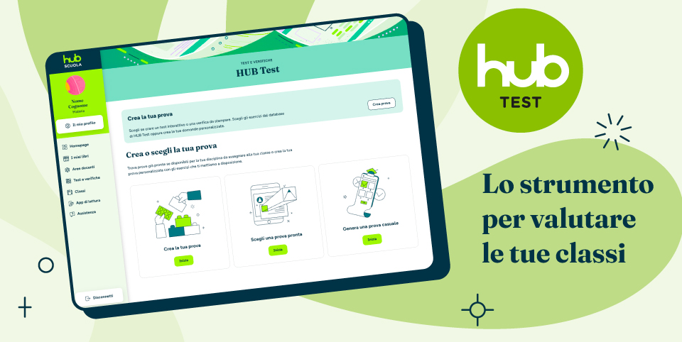 Schermata di HUB Test e Testo: lo strumento per valutare le tue classi.