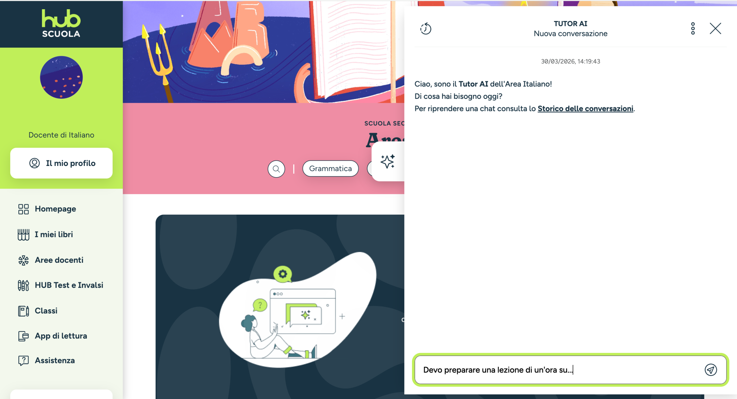 Area italiano con Tutor AI aperto